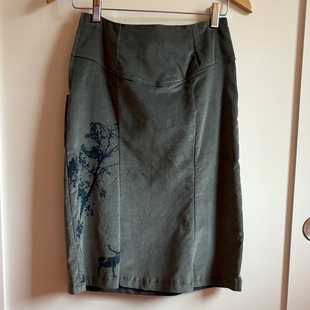 Cordaroy Bluish Green Midi Skirt